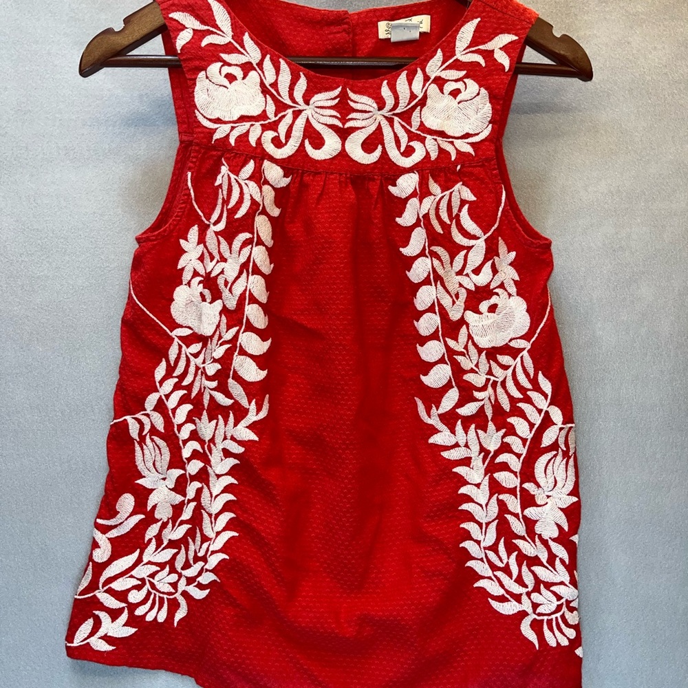 Lucky Brand Red Top with White Embroidery